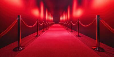 Red carpet walkway leading to an illuminated entrance in a venue photo