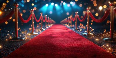 Red carpet entrance with elegant lighting and decorations for a glamorous event or award ceremony photo