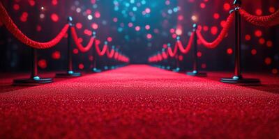 Red carpet event with illuminated background and shimmering atmosphere at night photo