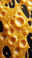 Melting cheese with bubbles and texture captured on a dark surface creates an appetizing visual feast photo