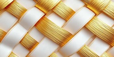 Exquisite golden and white ribbon weaving displayed with intricate patterns and textures for artistic crafts photo