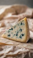 Discover the rich textures and flavors of blue cheese on a rustic background photo