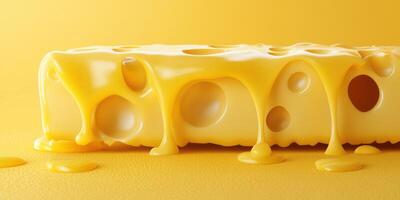 Deliciously melted cheese on a bright yellow background creating a vibrant culinary setting photo