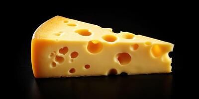 Cheese triangle with holes displayed against a dark background photo