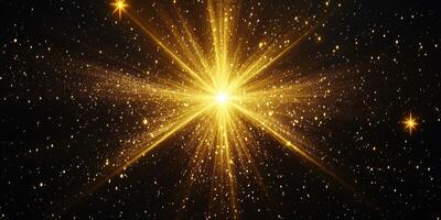 Bright golden star explodes in a cosmic display of light and energy in the universe photo