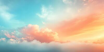 Sky filled with soft clouds during sunset showcasing vibrant colors in the horizon photo
