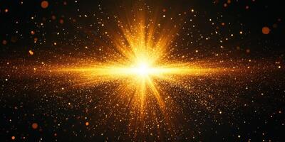 Bright explosion of golden light with shimmering particles showcasing dynamic energy in a cosmic atmosphere photo