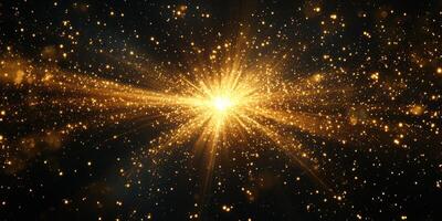 Brilliant explosion of golden light illuminating the dark night sky with sparkling particles photo