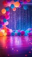 Colorful party decorations create a vibrant atmosphere for a celebration in a decorated indoor space photo