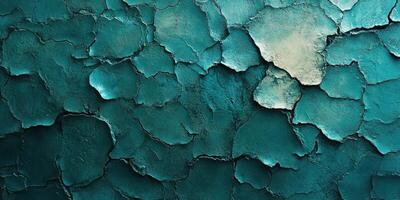 Cracked turquoise paint texture revealing layers beneath in a worn surface background photo
