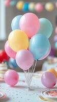 Colorful balloons create a festive atmosphere for a celebration in a decorated indoor space photo