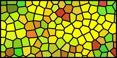 A vibrant mosaic-style digital artwork featuring irregular polygonal shapes in shades of yellow, green, and orange, outlined in black, creating a stained-glass effect. vector