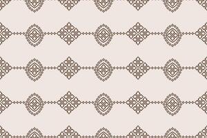 Cross stitch ethnic pattern fabric design brown cream color background motif decoration. vector