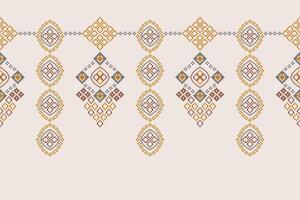 Pixel art with ethnic pattern fabric design brown cream color background motif. vector