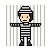 Pixel art game concept man in jail prisoner male in prison 8 bit robber character. vector