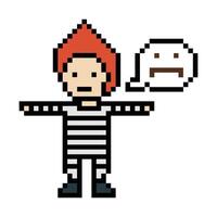 Man in jail prisoner male in prison 8 bit robber decorative cartoon pixel. vector