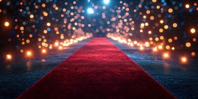 Red carpet event setup featuring bright lights and a glamorous atmosphere in an upscale venue photo