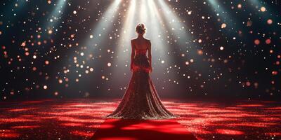 Starry night with a glamorous figure on the red carpet during an award ceremony photo
