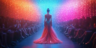 Dazzling fashion show showcases vibrant designs in dynamic lighting setting photo