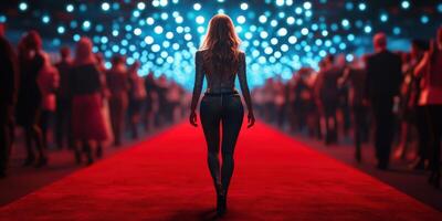 Glamorous celebrity event with vibrant lights and a red carpet experience capturing elegance in motion photo