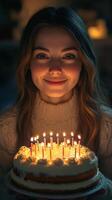 Celebrating a joyful birthday with a glowing cake surrounded by cheerful candles photo