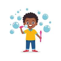 child blowing soap bubbles vector