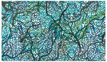 An intricate abstract design featuring intertwining branches and vibrant blue and green foliage patterns against a light background. vector