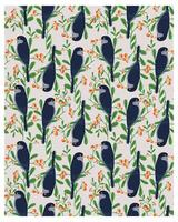 A colorful pattern featuring dark blue birds perched among green leaves and clusters of orange berries on a light background, It could be used as a wallpaper, fabric design, or other bags and curtains vector