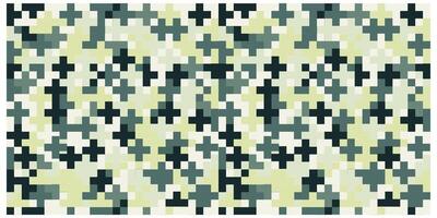 A pixelated repeat camouflage pattern featuring various shades of green, dark green, and white on a light beige background. it could be used as a wallpaper, fabric design, pillow and curtains vector