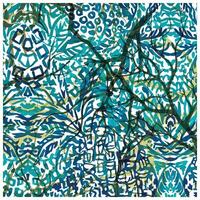 Abstract design intricate patterns of teal, green, and black in a, layered composition reminiscent of tropical foliage, It could be used as a wallpaper, fabric design, or other decorative elements. vector