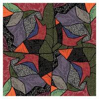 Colorful abstract geometric pattern featuring bold shapes in red, green, purple, and black, with dotted and textured details. vector
