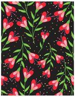 A luxury repeat print pattern of red and pink flowers with green leaves, set against a black background with colorful dots, it could be used as a wallpaper, fabric design, pillow and curtains vector