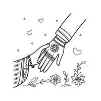 A coloring page with a hand holding another hand vector