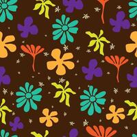seamless pattern of assorted flowers on a brown background vector