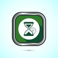 Sand clock icon design illustration. Hourglass symbol, Time measuring sign, Green color shadow button design vector