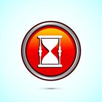 Sand clock icon design illustration. Hourglass symbol, Time measuring sign, Orange color round button design vector