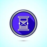 Sand clock icon design illustration. Hourglass symbol, Time measuring sign, Blue color shadow button design vector