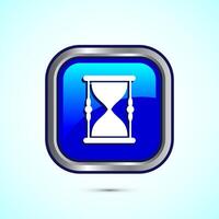 Sand clock icon design illustration. Hourglass symbol, Time measuring sign, Blue color square button design vector