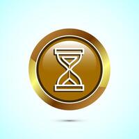 Sand clock icon design illustration. Hourglass symbol, Time measuring sign, Gold color round button design vector