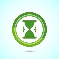 Sand clock icon design illustration. Hourglass symbol, Time measuring sign, Green color button design vector