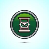 Sand clock icon design illustration. Hourglass symbol, Time measuring sign, Green color round button design vector