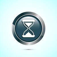 Sand clock icon design illustration. Hourglass symbol, Time measuring sign, Gray color round button design vector