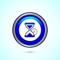 Sand clock icon design illustration. Hourglass symbol, Time measuring sign, Blue color round button design vector