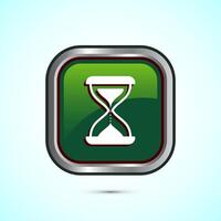 Sand clock icon design illustration. Hourglass symbol, Time measuring sign, Green color square button design vector