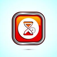 Sand clock icon design illustration. Hourglass symbol, Time measuring sign, Orange color square button design vector