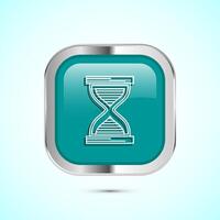 Sand clock icon design illustration. Hourglass symbol, Time measuring sign, Teal color square button design vector