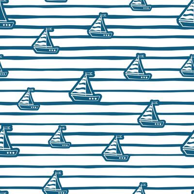Seamless marine pattern with boat and strips.