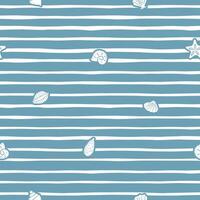 Seamless marine pattern with seashells and striped background vector