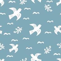 Summer seamless pattern with bird and leaves. Print for textile and fabric vector
