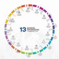 Infographic with 13 steps, process or options. Business icons. vector